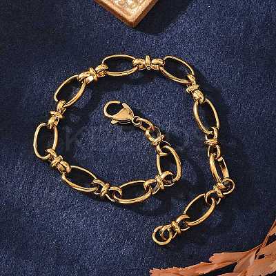 Ion Plating(IP) 304 Stainless Steel Bowknot & Oval Link Chain Bracelet for Women BJEW-G669-18G-1