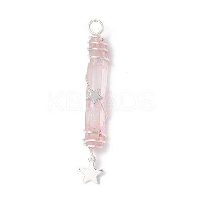 3Pcs 3 Styles Electroplated Natural Quartz Crystal Pointed Copper Wire Wrapped Pendants PALLOY-JF03767-05-1