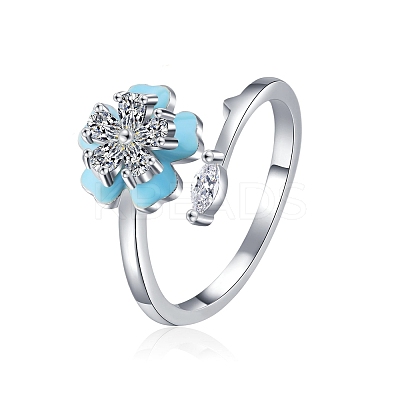 Flower Brass Micro Pave Cubic Zirconia Cuff Finger Rings for Women PW-WGD64C3-01-1