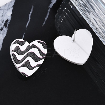 Heart Acrylic Printed Stud Earrings for Women EJEW-G418-01E-1