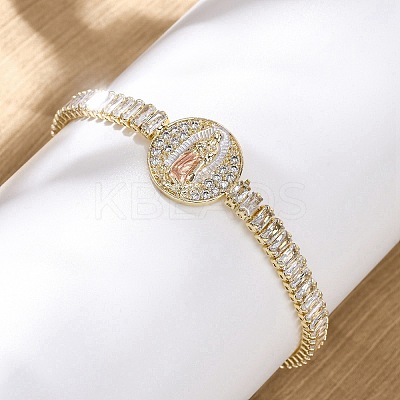 Brass Micro Pave Clear Cubic Zirconia Rectangle Link Chain Bracelets for Women BJEW-U044-01A-G-1