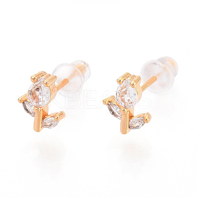 Flowr Brass Micro Pave Clear Cubic Zirconia Stud Earrings EJEW-T047-41G-1