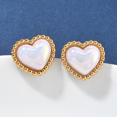 304 Stainless Steel Shell Heart Stud Earrings for Women LS-EJEW-Z095-02G-1