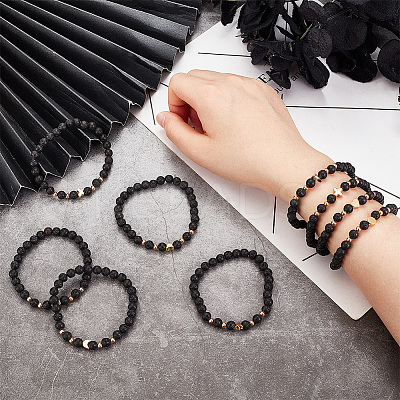 1 Set Bear & Cross & Moon & Crown & Heart & Butterfly Brass Beaded Stretch Bracelets Set BJEW-PH0004-22-1