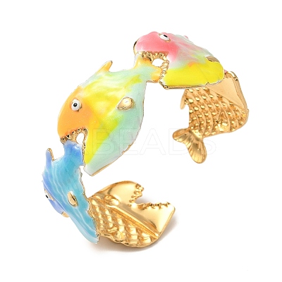 Ocean 304 Stainless Steel Enamel Cuff Bangles for Women LS-BJEW-F518-02B-G-1