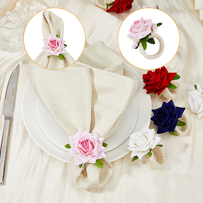8Pcs 4 Style Artificial Rose Polyseter Napkin Rings DJEW-HY0001-02-1