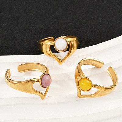 316 Stainless Steel with Natural Mixed Gemstone Cuff Rings RJEW-Z098-01G-13-1