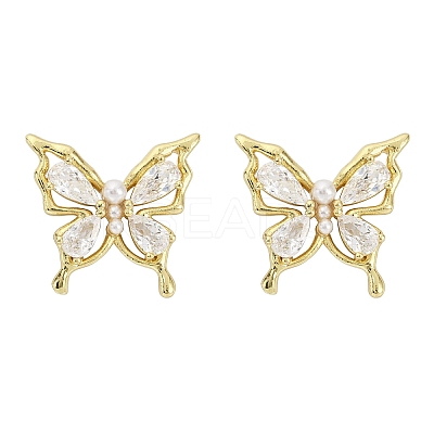 Butterfly Brass Micro Pave Cubic Zirconia Stud Earrings EJEW-M082-17G-02-1
