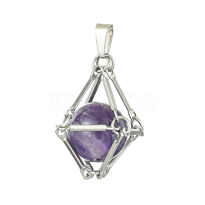 Natural Mixed Gemstone Stainless Steel Wrapped Pendants PALLOY-JF02497-1