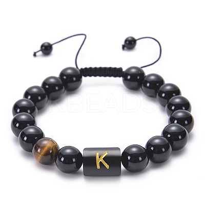 Natural Black Agate & Tiger Eye Round Beaded Adjustable Bracelets HL8029-11-1