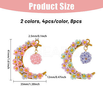 8Pcs 2 Colors Glass Seed Beads & Resin Pendants PALLOY-CA00039-1
