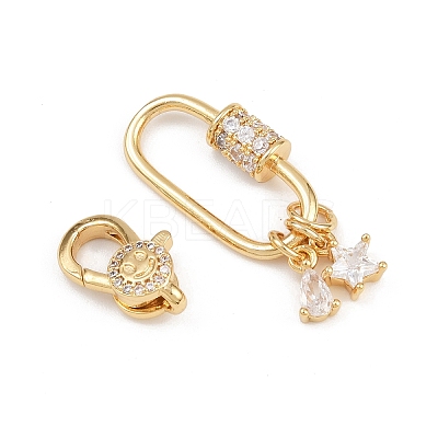 Brass Micro Pave Clear Cubic Zirconia Lobster Claw Clasps KK-U059-56G-1