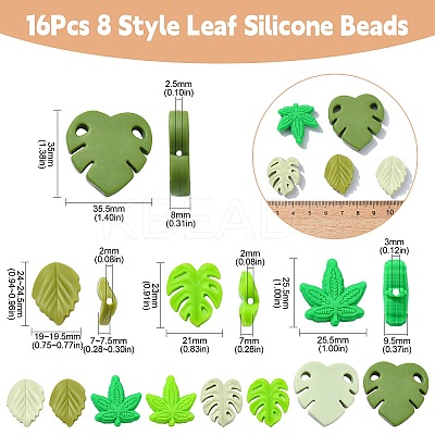 16Pcs 8 Style Leaf Silicone Beads SIL-CJ0001-73-1