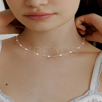 1Pc Round White Plastic Pearl & Alloy Link Chain Necklaces for Women NJEW-LP0007-36-1