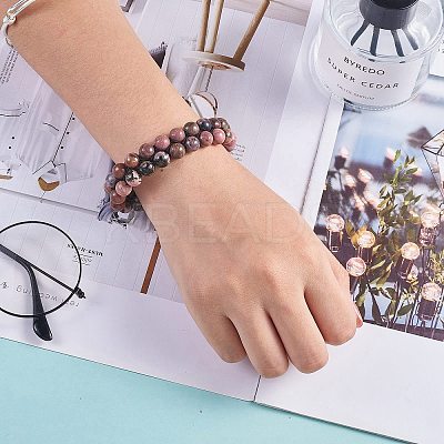 Natural Rhodonite Braided Bead Bracelet BJEW-SW00001-17-1