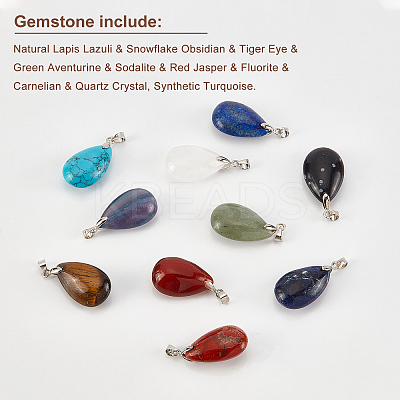 10Pcs 10 Style Natural & Synthetic Gemstone Pendants G-NB0002-57-1