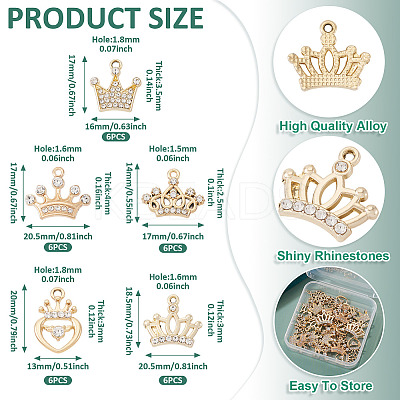 30Pcs 5 Style Alloy Rhinestone Pendants FIND-TA0009-16-1