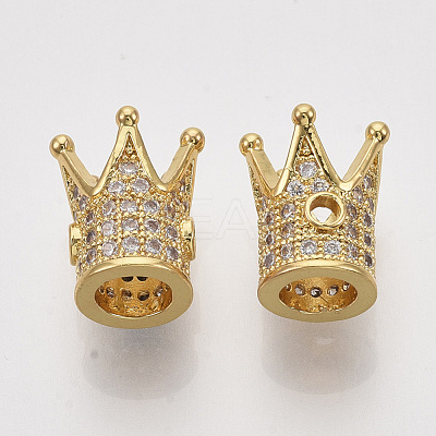 Rack Plating Brass Cubic Zirconia Beads ZIRC-S034-02G-1
