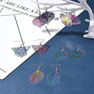 DIY Leaf 201 Stainless Steel Etched Metal Embellishments Dangle Earring Jewelry Making Kits DIY-FS0007-45-1