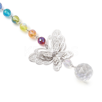 Chakra Glass Beads & Brass Butterfly Hanging Suncatchers HJEW-JM04683-1