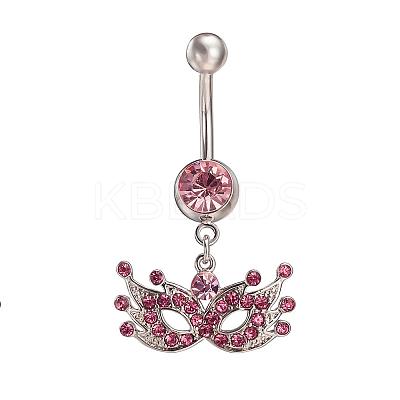 Piercing Jewelry Real Platinum Plated Brass Rhinestone Mask Navel Ring Belly Rings AJEW-EE0001-48B-1