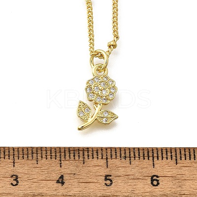 Brass Micro Pave Clear Cubic Zirconia Flower Pendant Necklaces for Women NJEW-A039-01B-G-1