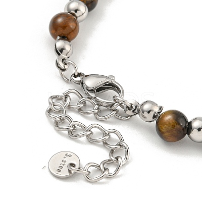 304 Stainless Steel & Natural Tiger Eye Round Beaded Bracelets for Women BJEW-G717-13-1
