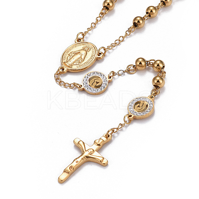 304 Stainless Steel Rosary Bead Necklaces for Easter NJEW-L159-04G-1
