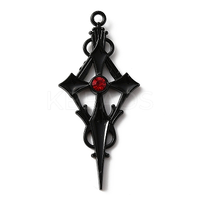 Siam Rhinestone Cross Pendant with Black Enamel ENAM-WH0001-06EB-02-1