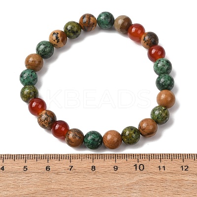 Natural Picture Jasper & African Turquoise & Carnelian Beads Stretch Bracelets for Women Men BJEW-P398-01D-1