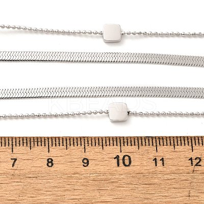 304 Stainless Steel Square Double Layered Necklaces for Women NJEW-U031-06P-1