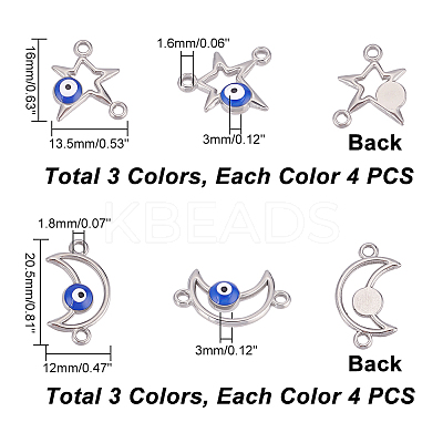 24Pcs 6 Styles 304 Stainless Steel Enamel Connector Charms STAS-DC0010-36-1