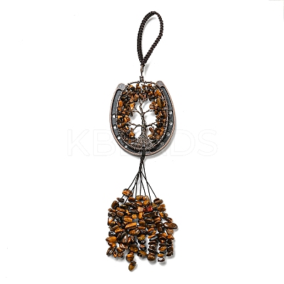 Natural Tiger Eye Chip Tree of Life Pendants Decoration G-F733-06E-1