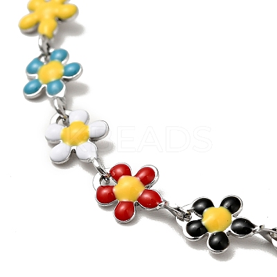 Colorful Enamel Flower Link Chain Bracelet BJEW-C023-02P-1