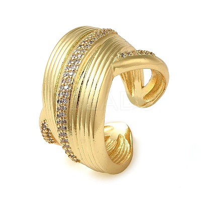 Brass Micro Pave Cubic Zirconia Open Cuff Ring RJEW-Q805-03G-1