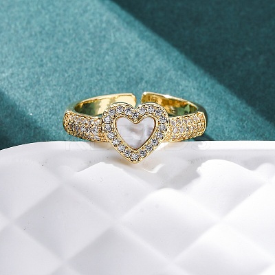 Brass Micro Pave Cubic Zirconia Shell Cuff Rings KK-D363-24B-G-1