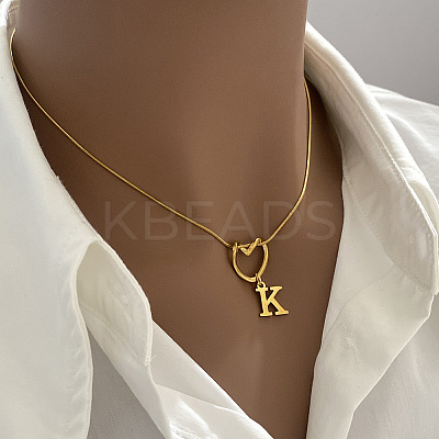 304 Stainless Steel Heart with Initial Pendant Necklaces for Women FS-WG4DC9E-11-1