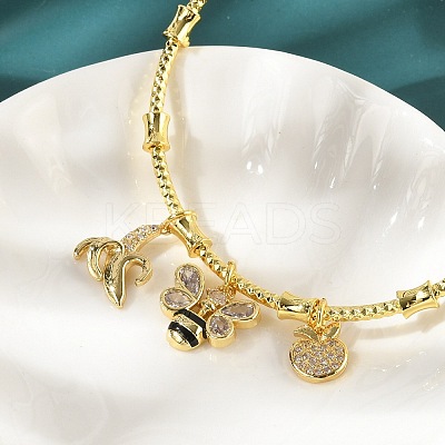 Brass Micro Pave Clear Cubic Zirconia Charm Bangles for Women BJEW-Z089-04P-1