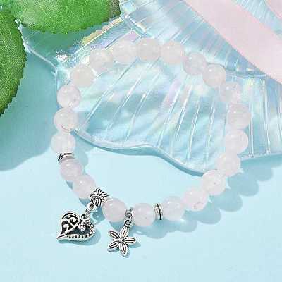 Natural Rose Quartz Round Beaded Stretch Bracelets BJEW-JB09900-02-1