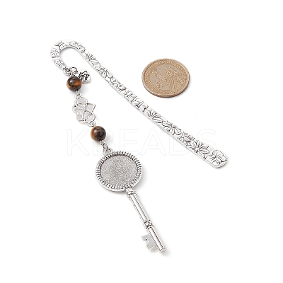 Mother's Day Key & Infinity Love Heart Pendant Bookmark with Natural Tiger Eye AJEW-JK00259-01-1