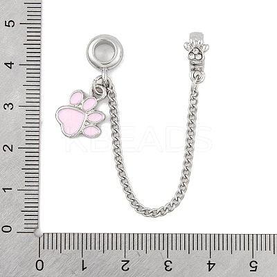 Rack Plating Paw Print Alloy Pink Enamel European Safety Chains FIND-C055-05P-02-1