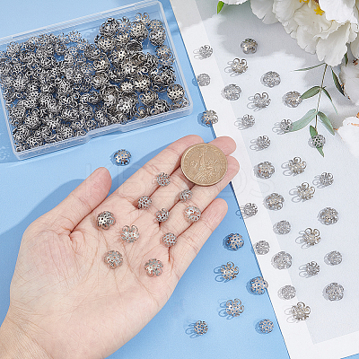 300Pcs 2 Style 5-Petal 304 Stainless Steel Bead Caps STAS-UN0042-43-1