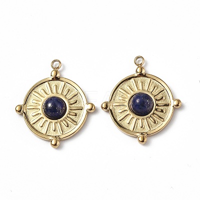PVD Vacuum Plating 201 Stainless Steel Natural Lapis Lazuli Pendants STAS-C064-VC889-1