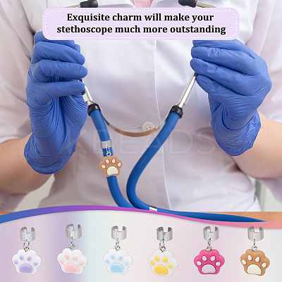 12Pcs 6 Colors Cat Paw Print Resin Stethoscope Pendant Decorations HJEW-OC00161-1