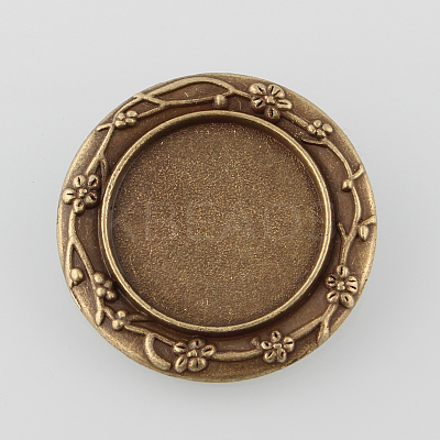 Vintage Alloy Carved Flower Brooch Cabochon Bezel Settings PALLOY-O038-18AB-NF-1