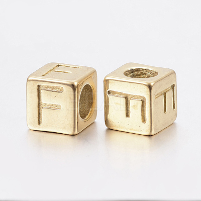 304 Stainless Steel Large Hole Letter European Beads STAS-H428-01G-F-1