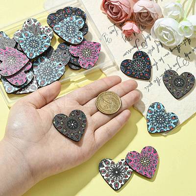 30Pcs 5 Colors Printed Natural Basswood Pendants WOOD-CJ0001-85-1