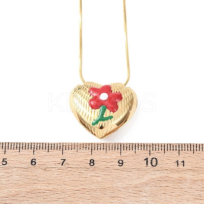 304 Stainless Steel Enamel Heart with Flower Pendant Necklaces for Women NJEW-D347-01G-03-1