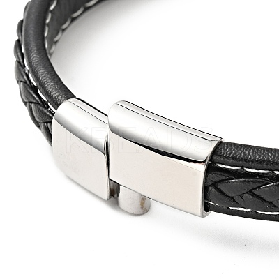 Cowhide Braided Flat Cord Bracelet with 304 Stainless Steel Magnetic Clasps BJEW-H552-01P-01-1