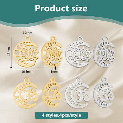 16Pcs 4 Styles 304 Stainless Steel Pendants STAS-DC0016-67-1